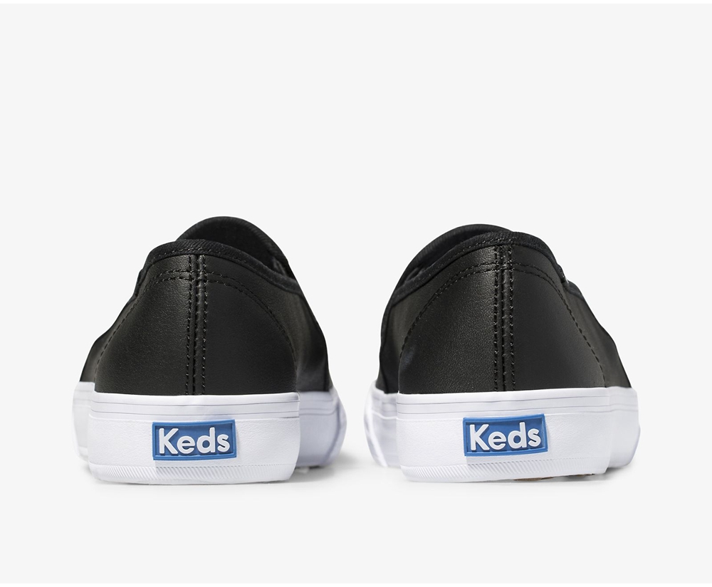 Slip Ons Keds Mujer Negros - Double Decker Cuero - 1567-XBTYG